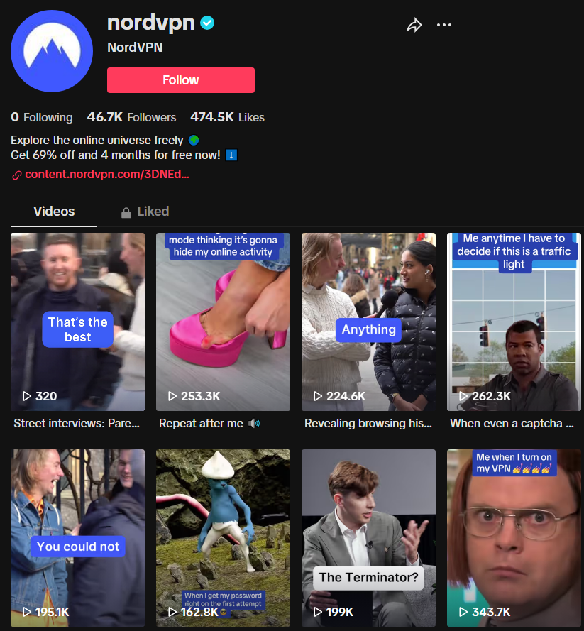 NordVPN TikTok post example