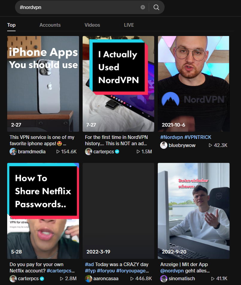 NordVPN TikTok feed collage