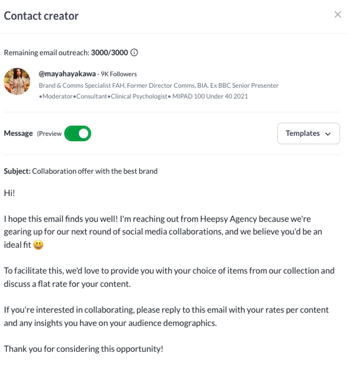 Outreach Template Example